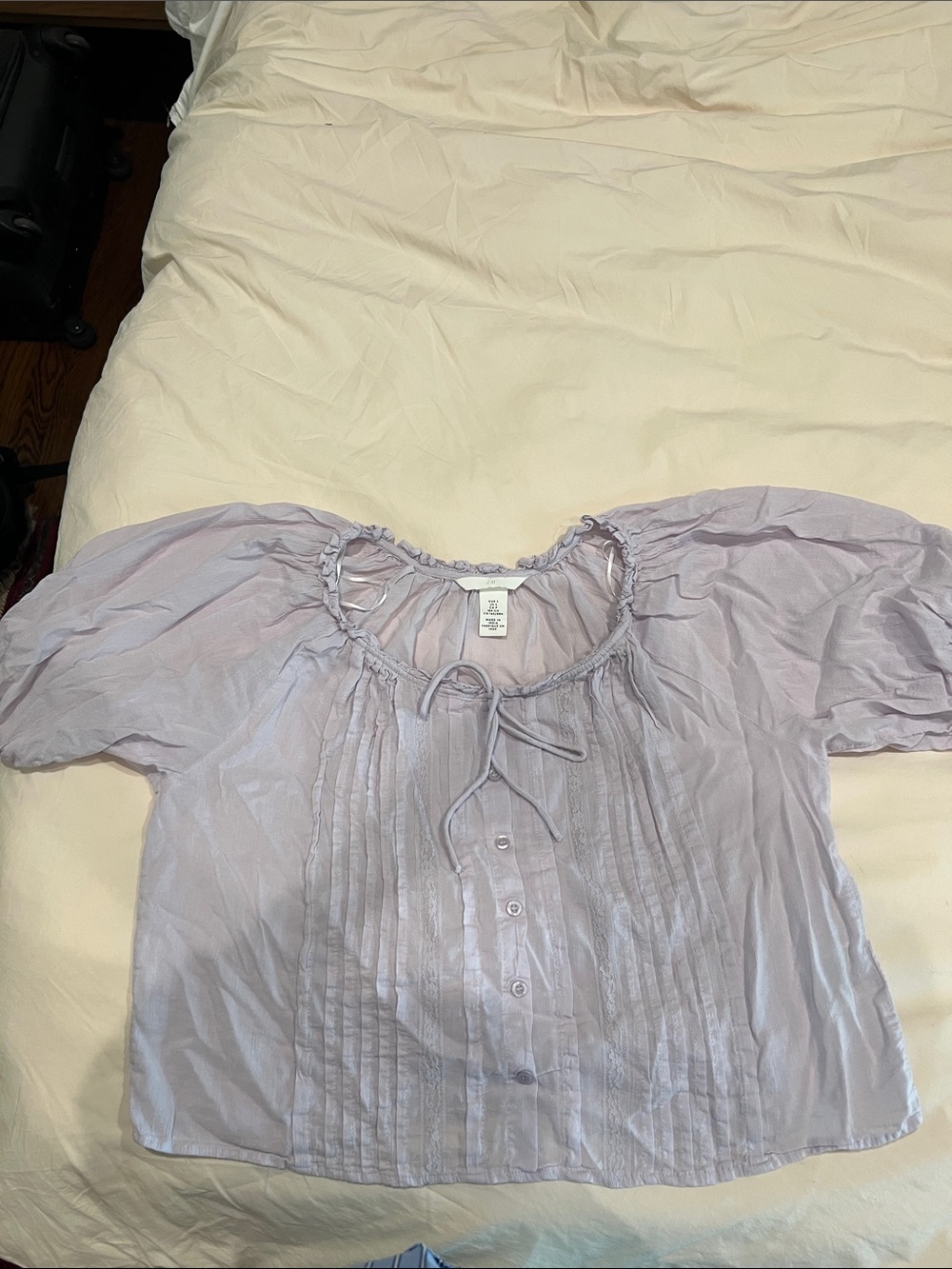 Light Lavender Peasant Blouse with Tie Neck
